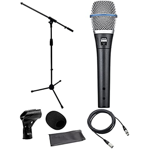 Shure Beta 87A Condensador Supercardioide Micrófono Bundle Mic Stand De 25 Pies Xlr Cable Y Wind Pantalla AUS-BETA87A-COMBO-STD