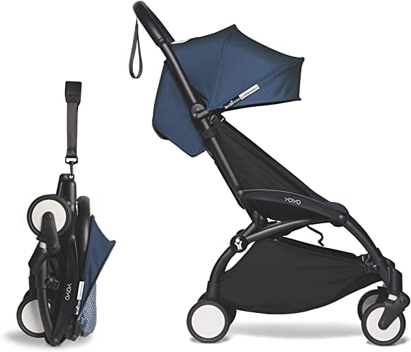 Babyzen Yoyo2 - Cochecito Ligero Y Compacto Incluye Marco Negro Cojín De Asiento Azul Air France + Toldo A Juego Adecuado Para Niños De Hasta 48.5 Libras