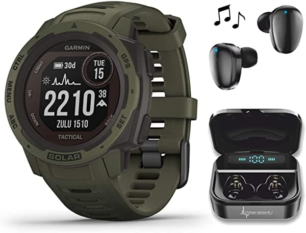 Garmin Instinct Solar Tactical Edition Premium Gps Smartwatch Incluyó A Wearable4U Ultimate Black Aurbuds De Cargos De Cargos De Caja De Bancos De Ene 010-02293-14