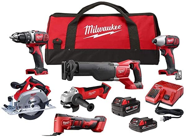 Milwaukee M18 Kit Combo De Iones De Iones De 18 Voltios Dos Baterías Dos Baterías Cargador Y Dos Fondos De Herramientas #N/A