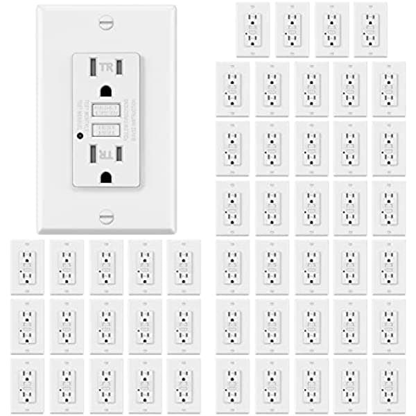 50 Pack Electeck 15A 125V Tamper -Tamper Sithlets Gfci Decor Gfi Receptáculos Led Indicador Residencial Y Decorador De Grado Comercial Placa De Pared GF-15-WT-50PK