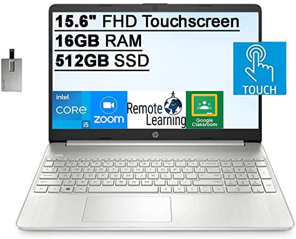 2021 HP Pavilion 15.6" FHD Notebook con Pantalla Táctil 10ª Generación Intel Core i5-1035G1 16GB RAM 512GB PCIe SSD Intel UHD Graphics HD Webcam USB-C Win 10S Plata Tarjeta USB de 32GB Snow Bell