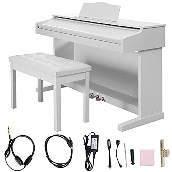Redd Royal Rainbow Tree - Piano Digital Portátil - Piano Eléctrico Con Peso De 88 Teclas Para Adultos Principiantes Con Tablero De 3 Pedales Soporte De Música Adaptador De Corriente Auriculares Instrucciones Y Banco (Blanco)