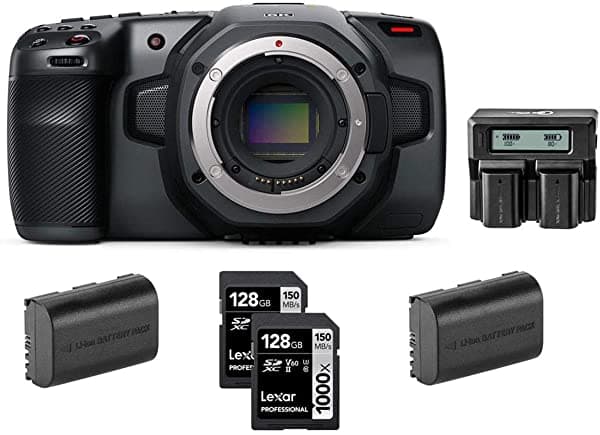 Blackmagic Design Pocket Cinema Camara 6K - Bundle Con Lexar Profesional 128Gb 1000X Uhsii U3 Tarjeta De Memoria Sdxc (2 Paquete) 2 Paquete De Bat Pocket Cinema Camera 6K