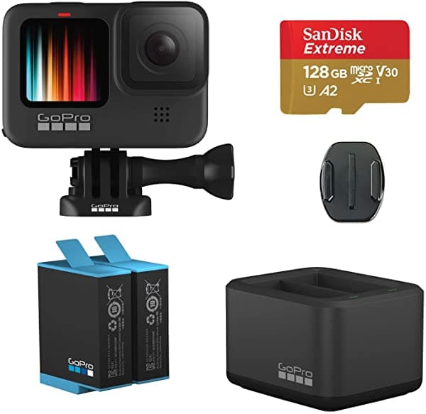 K&M Gopro Hero9 Cámara De Acción Negra Con Cargador De Batería Dual Gopro + Batería Para Hero9 Negro Y 128 Gb De Tarjeta Micro-Sd BGOPCHDHX901-003