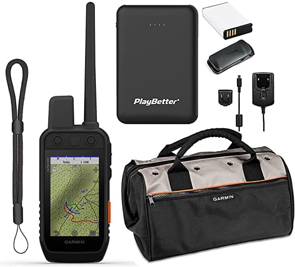PlayBetter Garmin Alpha 200I (Solo Portátil) Huntbetter Bundle | Gps De Seguimiento De Múltiples Puntos | Con Bolsa De Campo Cargador Portátil Y Cordón De Atado