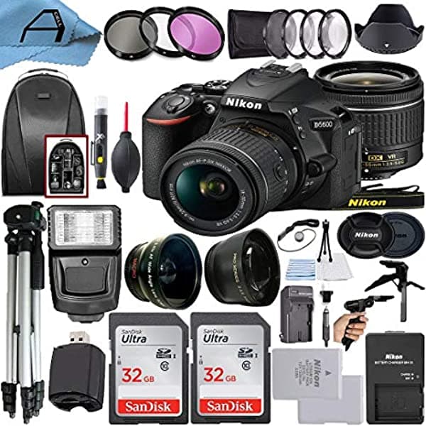 Nikon D5600 Sensor De 24.2Mp De 24.2Mp Con Nikkor 18-55 Mm F/3.5-5.6G Vr Len 2 Paquete De 32 Gb De Tarjeta De Memoria De 32 Gb Mochila Trípode Luz
