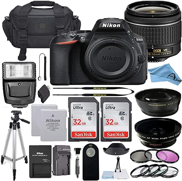 Nikon D5600 Cámara Dslr Con Lente Vr De 18-55 Mm Tarjeta De 32 Gb Trípode Flash Y Más (Paquete De Células A 22Pc) (18-55 Mm + 32 Gb) A Pedid