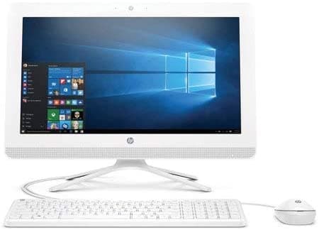 HP 2018 All-In-One 19.5" HD+ Pantalla de Alto Rendimiento PC de Escritorio Intel Celeron J3060 Procesador 4 GB de Memoria 500 GB Disco Duro DVD Drive Teclado Con Cable + Mouse Windows 10 Home - Blanco Nieve 20-aio