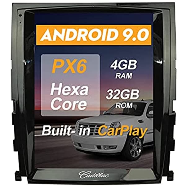 Flyunice Pantalla IPS Android 9.0 de 10.4 Pulgadas Estilo Tesla 4 GB de RAM 32 GB de ROM Radio Estéreo Para Auto Navegación GPS Para Cadillac Escalade 2007-2014 Unidad Principal Bluetooth Reproductor Multimedia WiFi TS-KDLK-6432