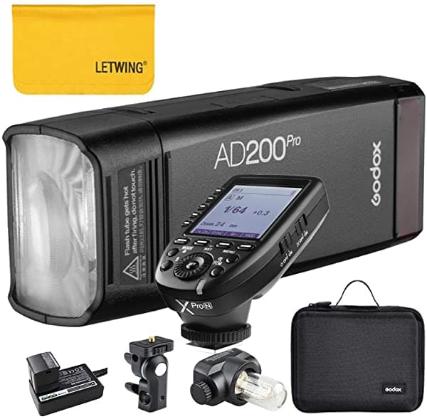 Godox Ad200Pro Ttl 2.4G Hss 1/8000S - Linterna De Bolsillo Con Doble Cabezal 200 W Batería De Litio De 144 V/2900 Mah Compatible Con Cámara Nikon LW-AD200Pro+XPro-N