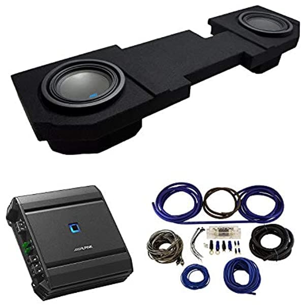 American Sound Connection Compatible Con 2002-2015 Dodge Ram Quad O Crew Truck Alpine Type S-W10D2 Dual De 10 "Cubo De Caja De 10" Con Amplificador S-A60M Y Kit De 4Ga Amp ALPINE-PACK58A-AMP