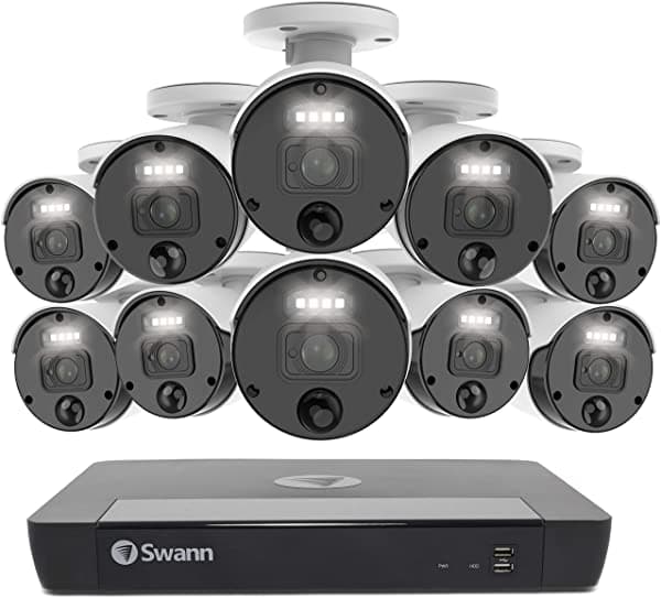 Swann Seguridad Camara Sistema Cctv 10 Cámaras 16 Canales Poe Nvr Master 4K Videding Wired Al Aire Libre Visión Nocturna Detección De Mo SONVK-1676810-US