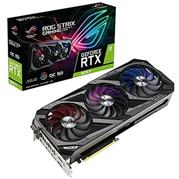 Asus ROG Strix Nvidia GeForce RTX 3070 Ti OC Edition Placa de Video Gaming (PCIe 4.0 8GB GDDR6X HDMI 2.1 DisplayPort 1.4a Diseño de Ventilador de T ROG-STRIX-RTX3070TI-O8G-GAMING