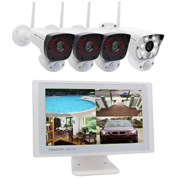CasaCam VS2104 NVR Inalámbrico 8-Ch con Cámaras FHD de 10.1" LCD y 4x1296P (3MP) Alimentado por CA 1 TB HDD Instalado
