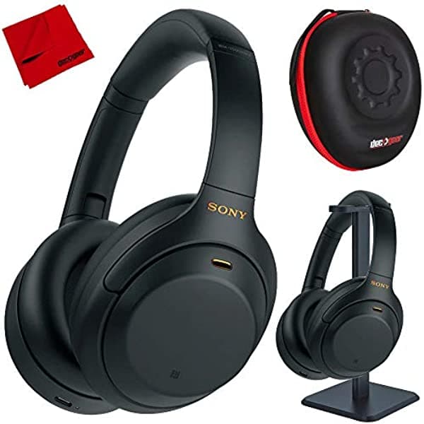 Sony WH-1000XM4/B - Auriculares Inalámbricos con Cancelación de Ruido con Micrófono Integrado Color Negro con Estuche Rígido Deco Gear + Soporte para Auriculares Pro Audio + Gamuza de Limpieza de Microfibra E4SNWH1000XM4B