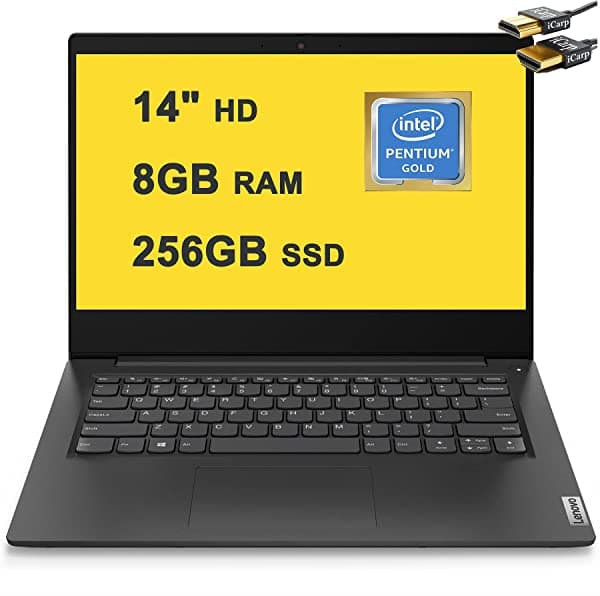 Lenovo IdeaPad 3 14 - Notebook de 14 Pulgadas HD Antirreflejos Intel Dual-Core Pentium Gold 6405U 8GB DDR4 256GB SSD Cámara Web Intel UHD Graphics Win10 + Cable HDMI Lenovo 14 Laptop