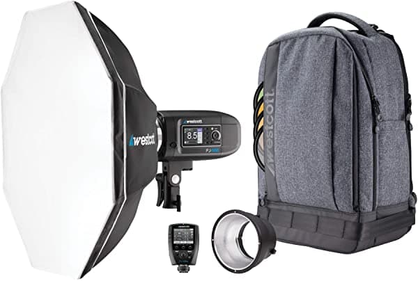 Westcott FJ400 Strobe 1-Light Backpack Kit con FJ-X2M Universal Trigger Inalámbrico y Rapid Box Switch Octa-S FJ400 Strobe Light Kit