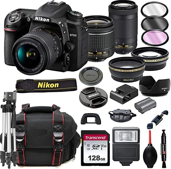 Al's Variety-Nikon int Nikon D7500 Cámara Dslr Con Vr De 18-55 Mm Y Lentes De 70-300 Mm + 128 Gb De Tarjeta Trípode Flash Tela De Variedades Als Y Más