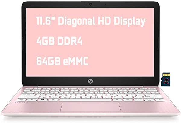 HP Stream 11 Premium Notebook 11.6" Diagonal HD Pantalla Antirreflejos Intel Celeron N4020 4GB DDR4 64GB eMMC USB-C HDMI WiFi5 Bluetooth Cámara Web Win 10 (Rosa) + Tarjeta MicroSD de 32 GB