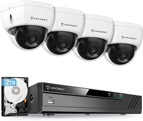 Amcrest Sistema De Cámara De Seguridad De 4K 8Ch Con 4K (8Mp) Nvr (4) X 4K (8 Megapíxeles) Ip67 Cámaras Ip De Domo De Metal Resistente A La Intemperi NV4108E-HS-IP8M-2493EW4-2TB