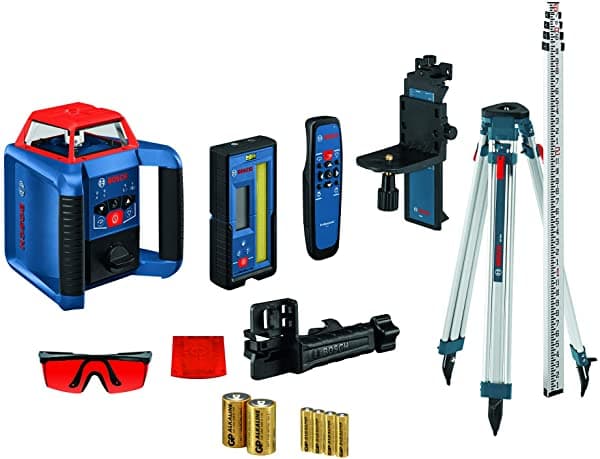 Bosch Revolve2000 Grl2000-40Hvk Exterior 2000Ft Rango De Rango Horizontal/Vertical Kit Láser Rotativo Inalámbrico Con Trípode Varilla De Grado De 13