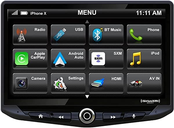 STINGER HEIGH10 10 Estéreo de Auto. Pantalla HD 1024x600, Apple Car Play, Android Auto, SiriusXM. Bluetooth, HDMI, Salida TOSLINK. Montaje Simple/Doble DIN. UN1810
