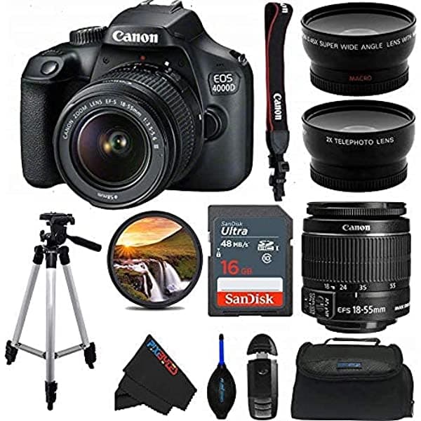 Pixibytes Canon Eos 4000D Cámara Dslr Con 18-55 Mm F/3.5-5.6 Iii Lente + Trípode De 50 Pulgadas + Pixi Avanzado Bundle (Versión Internacional)