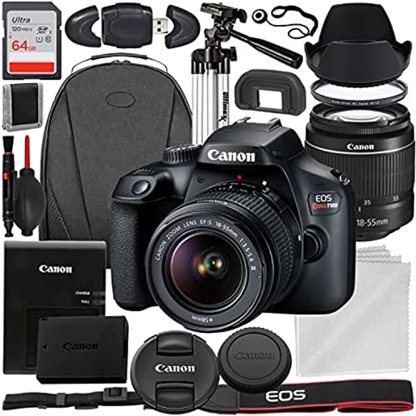 SSE Canon Eos Rebel T100/4000D Cámara Dslr Con Lente De Zoom De 18-55 Mm F/3.5-5.6 Y Paquete De Accesorios Avanzados El Paquete Incluye-Sandisk Ultra 64G 2628C003
