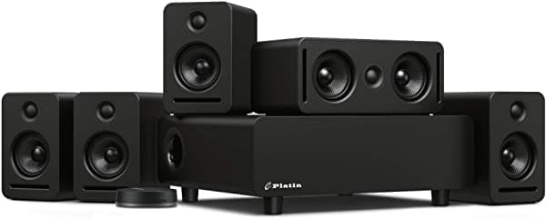 Platin Monaco 5.1 Sistema de Home Theater Inalámbrico - Sonido Envolvente para Smart TVs - Incluye Transmisor WiSA SoundSend - Certificado por WiSA y ajustado por THX. 444-2284