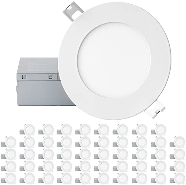 Qplus 4 Pulgadas 5000K 48 Pack Leche Tecile Empotrada Led Luces De Abajo Sin Cañón Con Caja De Unión Luces De Olla Led Dimmable Eqv De 9W 75W 750 4 Inch Slim Panel