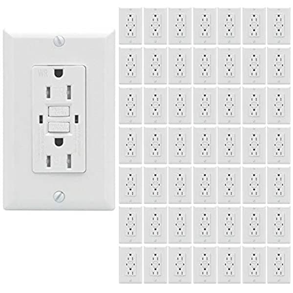 AH Lighting AH Iluminación GFCI 15A Autoprueba Receptáculo Dúplex Resistente a Manipulaciones y a la Intemperie, Salida Decorativa Estándar con Indicador LED, Disyuntor de Falla a Tierra UL 943, Color Blanco (Paquete de 50)