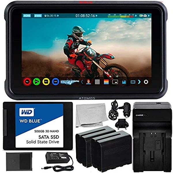 Atomos Ninja V 5 "4K Hdmi Monitor De Grabación Con Wd Blue Ssd (500Gb) Bundle Esencial-Incluye 2X Batería De Iones De Litio Recargable + Cargador De ATOMNJAV01S500EB