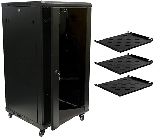 Navepoint 22U Wall Mount 24" Profundidad Servidor Datos Gabinete Puerta De Vidrio Lock Ruedas Y Estantes 400435690