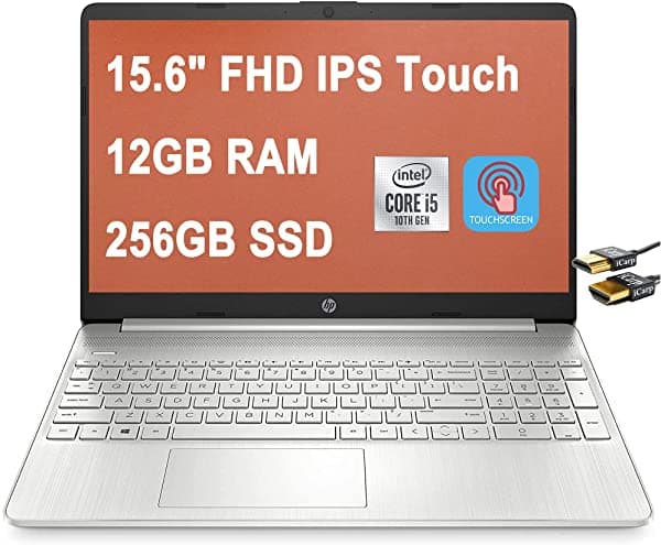 HP 2020 15 Premium Notebook 15.6" HD Pantalla Táctil 10ª Generación Intel Quad-Core i5-1035G1 (supera al i7-8550U) 12GB DDR4 256GB PCIe SSD WiFi Webcam HDMI Win 10 + iCarp Mouse Inalámbrico hp laptop
