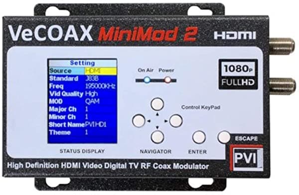PVI ProVideoInstruments Vecoax Minimod-2 - Modulador Hdmi A Coax Para Distribuir Tus Fuentes De Video Hdmi En Todos Los Televisores Como Canales Hd A Través De Cables Coaxiales De Tv Existentes 649070908115