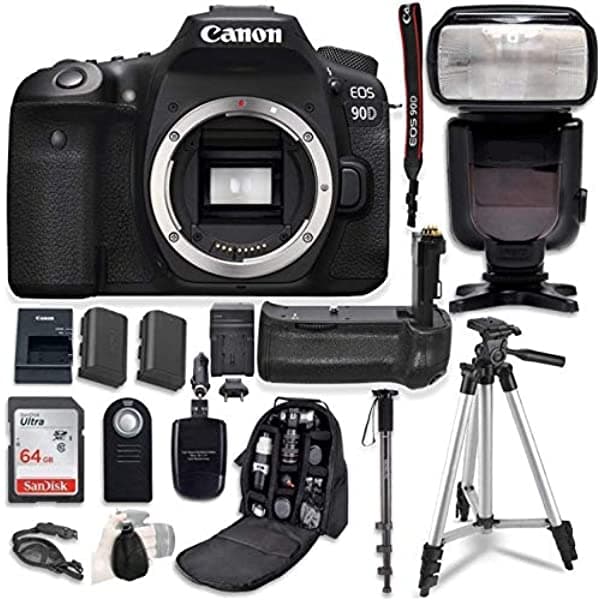 Canon EOS 90D Cámara Réflex Digital (Solo Cuerpo) con Empuñadura de Batería y Kit de Accesorios Profesionales (15 Artículos)