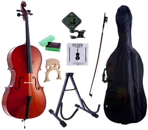 D'Luca Meister Paquete De Cello Para Estudiante Con Pie Bolsa Cuerdas Afinador Cromático Colofonia Y Arco MC100-4/4