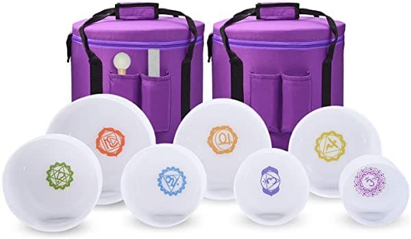Cvnc Juego De 7 Cuencos De Cristal De Cuarzo Esmerilado Con Diseño De Paternoster De 432 Hz 2 Bolsas De Transporte 6-12WW5