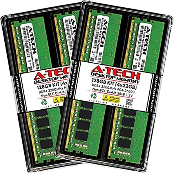 A-Tech 128Gb 4X32Gb Ddr4 3200 Mhz Udimm Pc4-25600 Pc4-3200Aa Cl22 Dimm 2Rx8 Mecoria De Ram De Escrito No Cce Módulos AT32G4D4D3200ND8N12V