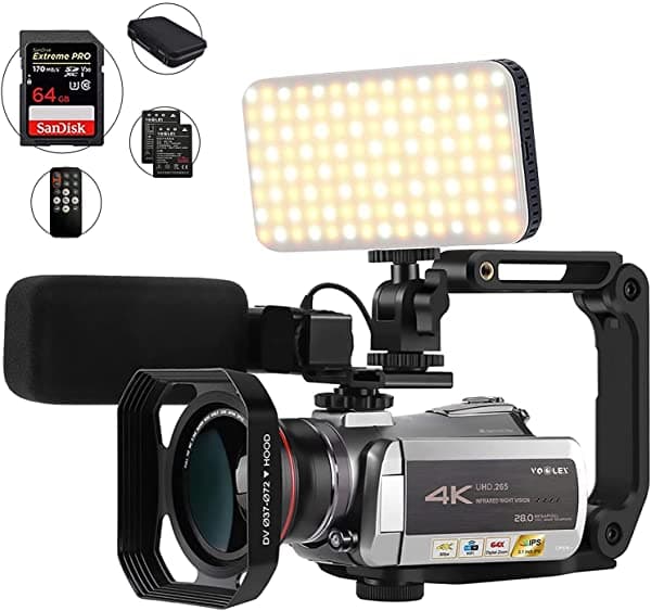 Videocámara 4K Con Zoom Digital 64X Conexión Con Luz Led/Micrófono Y Otros Accesorios (Bolsa Para Cámara Y Tarjeta Sd De 64 Gb) Por Emperor Of Gadgets AZ50