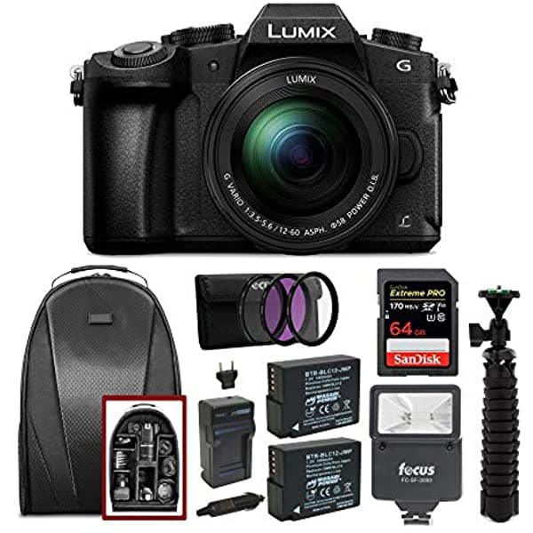 Panasonic LUMIX G85MK Cámara Mirrorless 4K Kit Lente 12-60mm con Tarjeta 64GB, Accesorios, Mochila, Trípode, Filtros y Flash (7 Items) DMC-G85MK
