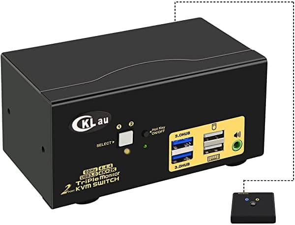 Cklau 4K A 60Hz 2 Puertos Hdmi Kvm Switch Triple Monitor Con Audio Cables Y 2 Usb 3.0 Hub Para 2 Computadoras Que Comparten Un Solo Teclado 3 Monitores Y 2 Periféricos Compatibles Con Hdmi 2.0 Edid Hdr10 CKLau-923Hua-3