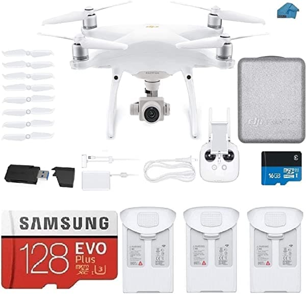 Dji Phantom 4 Pro V2.0 - Dron Cuadricóptero Con Kit De Cámara 4K De 20 Mp De 1 Pulgada 3 Baterías Dji En Total Tarjeta Micro Sdxc De 128 Gb Lector Imprescindible