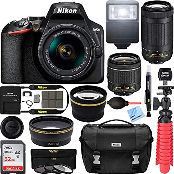Nikon D3500 24.2 MP cámara réflex digital con lente Nikkor 18-55 mm f/3.5-5.6G VR bolso para cámara Deco Gear (mediano) SanDisk 16 GB tarjeta de memoria y Professional Edition Suite E9NKD3500X2LENSK