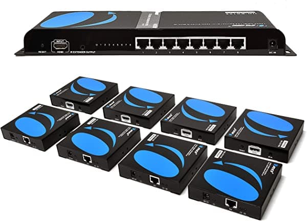 Extensor Hdmi 1080P 1X8 Por Orei Múltiple Sobre Un Solo Cable Cat5E/6/7 Full Hd Con Gestión Remota De Edid - Hasta 400 Pies - Baja Latencia - Soporte Completo 1X8 Hdmi Extender - 395 Pies (Hd-Ex108)