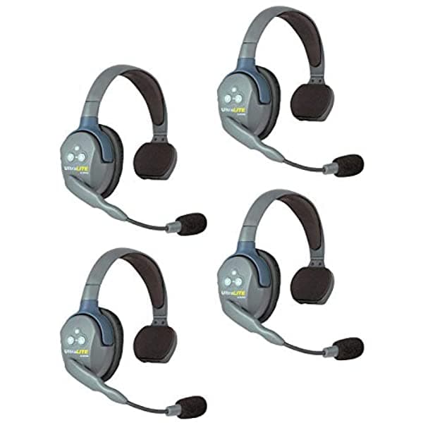 Eartec UltraLITE UL4S Auriculares Inalámbricos Full Duplex Comunicación para 4 Usuarios - 4 Auriculares de un Solo Lado