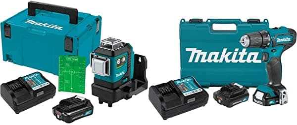 Makita Sk700Gdnaj 12V Max Cxt Lithium-Ion Incolente Auto-Nivelado 360 ° Kit Láser Verde De 3 Planos 2.0Ah Fd09R1 12V Max Cxt Infídico De Iones