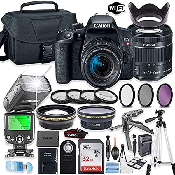 Canon Eos Rebel T7I - Juego De Cámaras Réflex Digitales Canon Ef-S 0.709-2.165 In Stm + 32 Gb De Memoria Sandisk + Funda Para Cámara + Flash Ttl Speedlight (Bueno Hasta 180 Pies) + Paquete De Accesorios