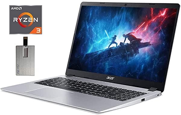 Acer Aspire 5 Slim modelo 2020 15.6" FHD notebook AMD Ryzen 3-3200U CPU 32GB RAM 2TB PCIe SSD teclado retroiluminado AMD Radeon Vega 3 Graphics HD webcam Win 10S plata 32GB Snowbell tarjeta USB